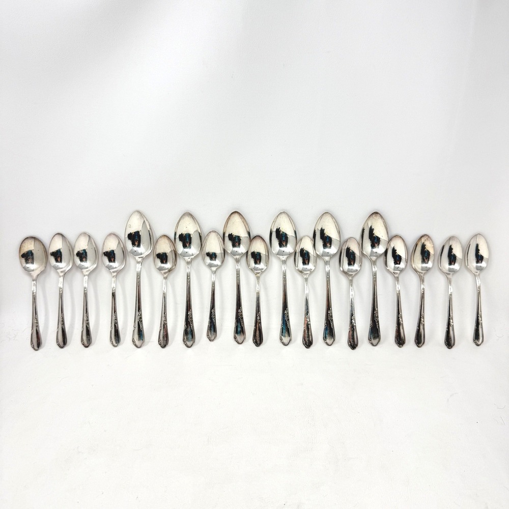 Rogers Meadowbrook Heather Stainless A1 Teaspoons Soup Spoons Sugar 19 Pcs